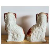 Pair of 10-Inch Vintage Staffordshire Spaniel Dog Figurines