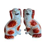 Pair of 10-Inch Vintage Staffordshire Spaniel Dog Figurines