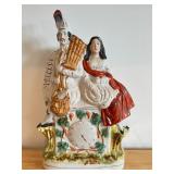 Vintage 15-Inch Staffordshire-Style Pottery Figurine with Highland Couple and Clock Face