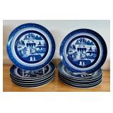 Set of 12 Mottahedah Blue Canton 8.5 Inch Plates