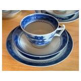 Vintage Mottahedah Blue Canton Coffee Cups, Saucers, and Cake Plates Set of 6