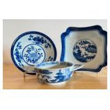 Set of 3 Mottahedeh Historic Charleston Reproduction Blue and White Bowls and Dishes