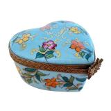 Vintage Limoges France Heart-Shaped Porcelain Trinket Box, Hand Painted