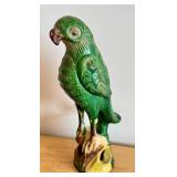 Antique Chinese Sancai Parrot Figure, 10 Inch Tall Ceramic