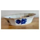 Royal Copenhagen Denmark 9.25" Oval Porcelain Bowl Blue Floral Pattern