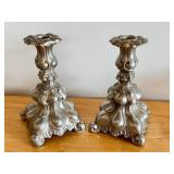 Pair of Svenskt Tenn 7.5" Pewter Candlesticks with Ornate Design