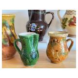 Set of 5 Vintage Hand-Painted Pottery Jugs and Pitchers including Redware