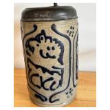 Vintage German Stoneware Beer Stein with Pewter Lid, 10 Inch
