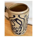Vintage German Stoneware Beer Stein with Pewter Lid, 10 Inch