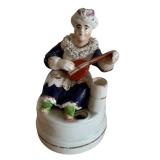 Vintage 6-Inch Porcelain Staffordshire Lady Figurine Musician Figurine Quill Holder