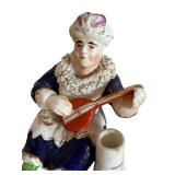 Vintage 6-Inch Porcelain Staffordshire Lady Figurine Musician Figurine Quill Holder