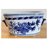 Blue and White Porcelain Planter with Floral Design, 10 Inch