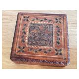 Wooden Coaster Holder and Hand-Painted Pottery Dish from Spain