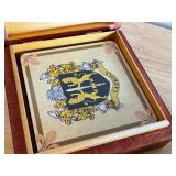 Wooden Coaster Holder and Hand-Painted Pottery Dish from Spain