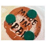 Wooden Coaster Holder and Hand-Painted Pottery Dish from Spain