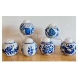 Set of 6 Centrum Ceramics Blue and White Floral Candle Holders