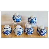 Set of 6 Centrum Ceramics Blue and White Floral Candle Holders