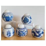 Set of 6 Centrum Ceramics Blue and White Floral Candle Holders