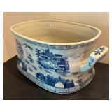 Vintage Blue and White Porcelain Foot Bath / Planter