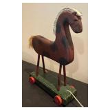 Bent Wood Box, Metal Bin and Horse Decor