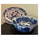 Lovely Large Bowl by China Blue and Platter by MCI of Japan
