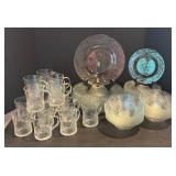 Glass Dinnerware Set with Holiday Tree Pattern, 16 Mugs, Bowls and Plates