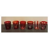 Set of Vintage Bohemian Ruby Flashed Shot Glasses