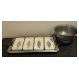 Vintage Pfaltzgraff Yorktowne Pewter Divided Serving Tray and Pewter Bowl