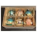 Set of 6 Vintage Hand-Painted Glass Christmas Ornaments