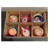 Set of 6 Vintage Glass Christmas Ornaments with Hand-Painted Designs