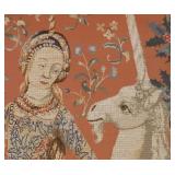 "The Lady and the Unicorn" Framed Antique Needlepoint Tapestry
