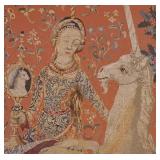 "The Lady and the Unicorn" Framed Antique Needlepoint Tapestry