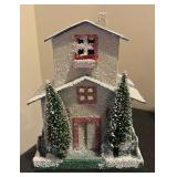 Vintage Holiday Glitter Houses and Bottle Brush Trees Village Set