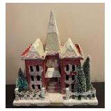 Vintage Holiday Glitter Houses and Bottle Brush Trees Village Set