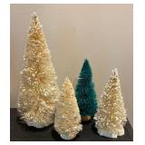 Vintage Holiday Glitter Houses and Bottle Brush Trees Village Set
