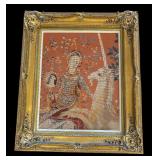 "The Lady and the Unicorn" Framed Antique Needlepoint Tapestry