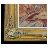 "The Lady and the Unicorn" Framed Antique Needlepoint Tapestry