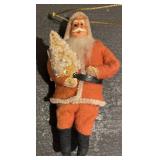 Vintage Cardboard Village Houses and Antique Folk Art Santa Figurines