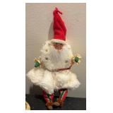 Vintage Cardboard Village Houses and Antique Folk Art Santa Figurines