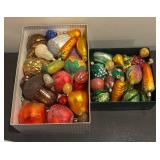 Collection of Glass Fruit and Vegetable Christmas Ornaments
