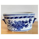 Blue and White Porcelain Planter with Floral Design, 10 Inch