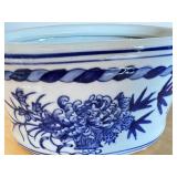 Blue and White Porcelain Planter with Floral Design, 10 Inch
