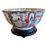Vintage Chinese Famille Rose Medallion Porcelain Bowl with Stand