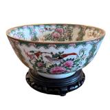 Vintage Chinese Famille Rose Medallion Porcelain Bowl with Stand