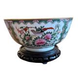 Vintage Chinese Famille Rose Medallion Porcelain Bowl with Stand