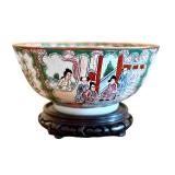 Vintage Chinese Famille Rose Medallion Porcelain Bowl with Stand