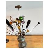 Collection of Vintage Hat Pins with Metal Hat Pin Holder
