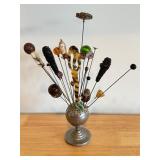Collection of Vintage Hat Pins with Metal Hat Pin Holder