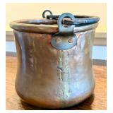 Vintage Copper Pot with Iron Handle, 6.25 Inches Tall