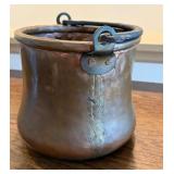 Vintage Copper Pot with Iron Handle, 6.25 Inches Tall